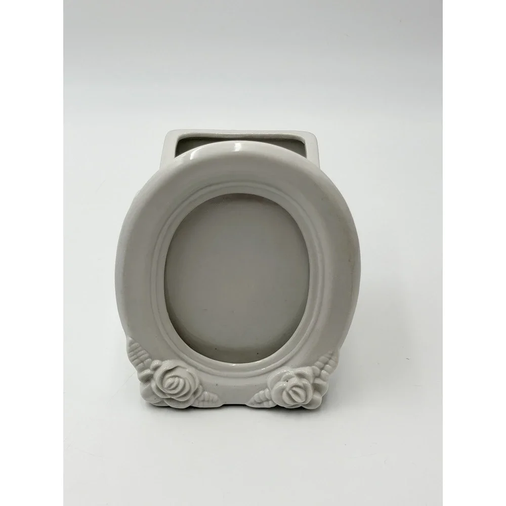 Ceramic Picture Frame Planter Pen Holder Rose Floral White Cottagecore